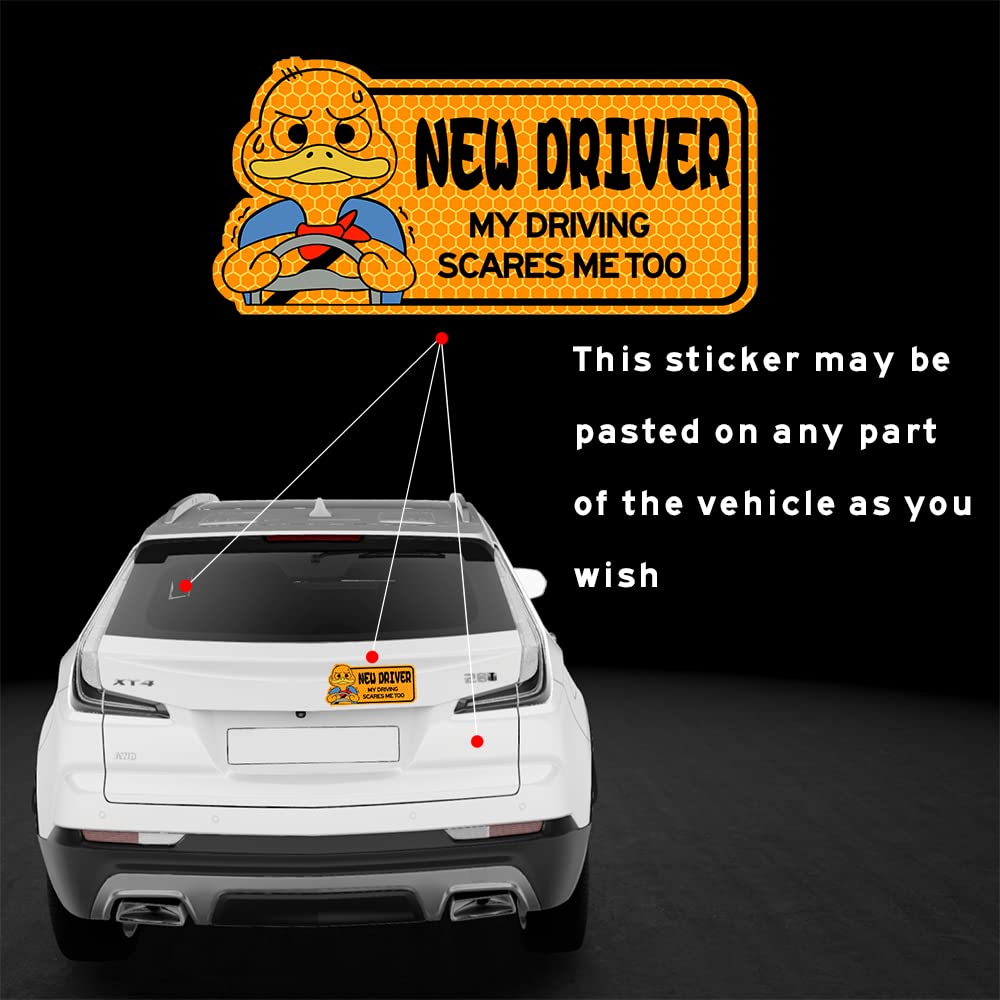 Biinfu Reflective New Driver Sticker, Student Decal For Car, Vehicle Keep Distance Sign Bumper Funny Duck Sticker-Orange