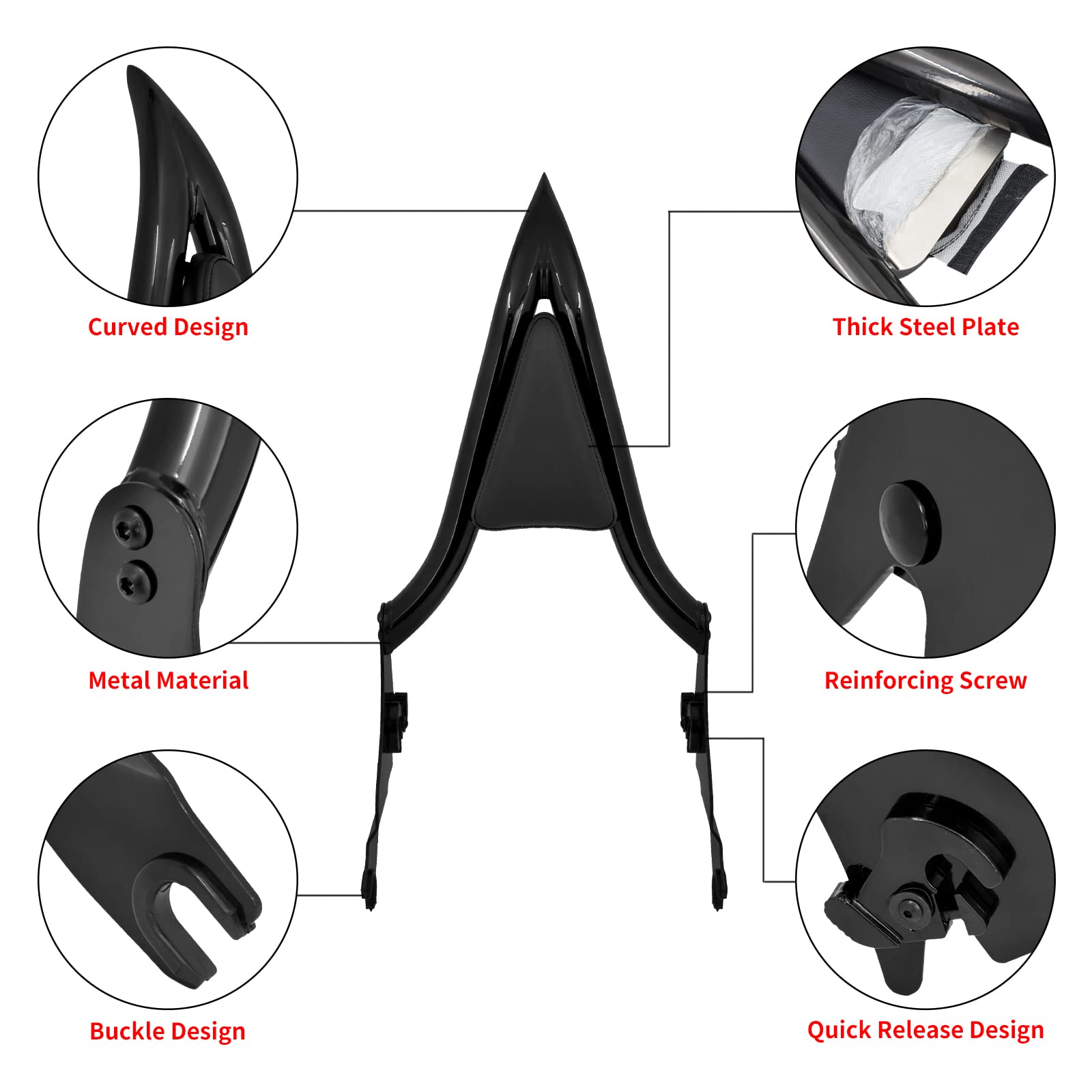 Hdbubalus Motorcycle Backrest Sissy Bar Detachable Passenger Assembled Backrest Compatible With Harley Touring Road King Road Glide Street Glide Electra Glide Road King 2009-2025 (16 Inch, Black)