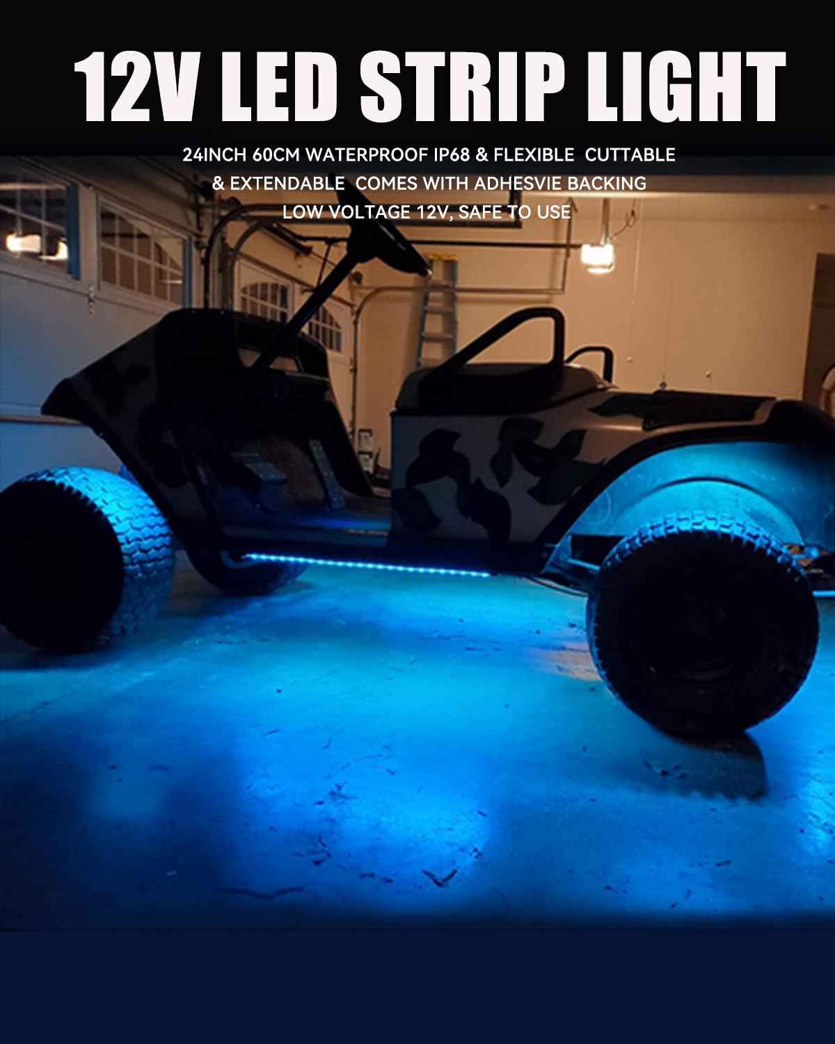 Keiurot 12V Led Light Strip 24'' Connectable Ice Blue Led Strip Lights For Cars Golf Cart Motorcycle Boat Trucks Waterproof Led