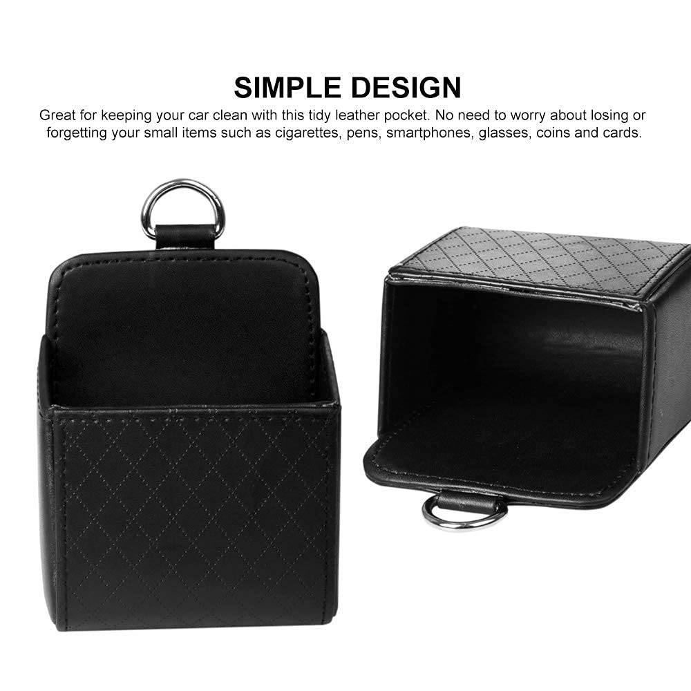 RED SHIELD Car Auto Air Vent Leather Tidy Storage Hanging Bag Case Organizer for Keys, Coin, Cell phone & Glasses. Universal Vehicle Small Bucket with Hook. Keep Your Car Clean & Organized. Black