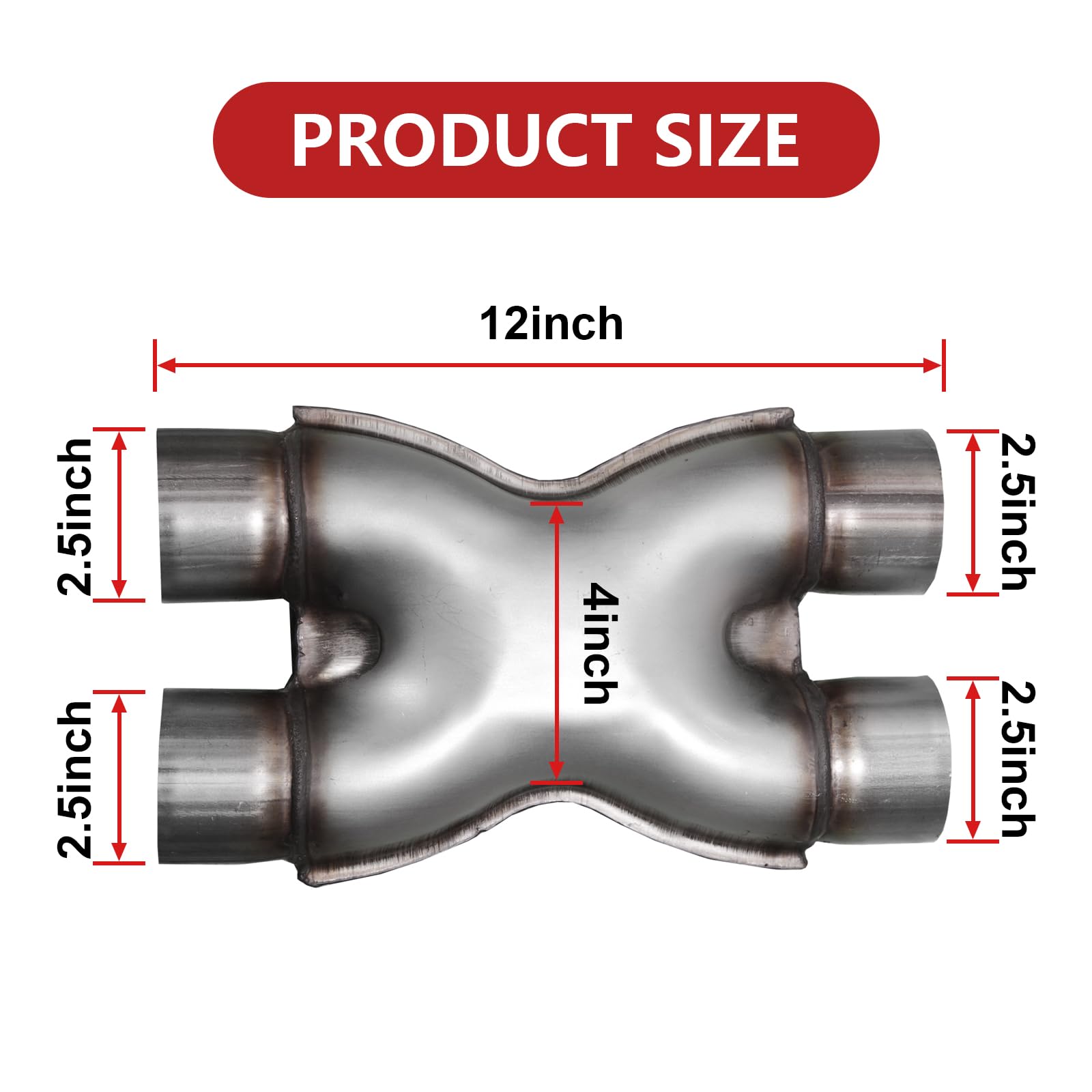 Exhaust X Pipe 2.5 Inch Inlet,Stainless Steel Universal Exhaust X Pipe 2.5'' Inlet 2.5'' Outlet 12'' Long For Smoother Exhaust,D