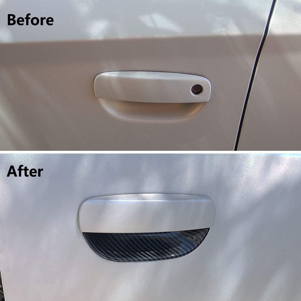 Jstotrim Carbon Fiber Door Handles Bowl Cover Trim Decal Bezel For Dodge Challenger 2015+