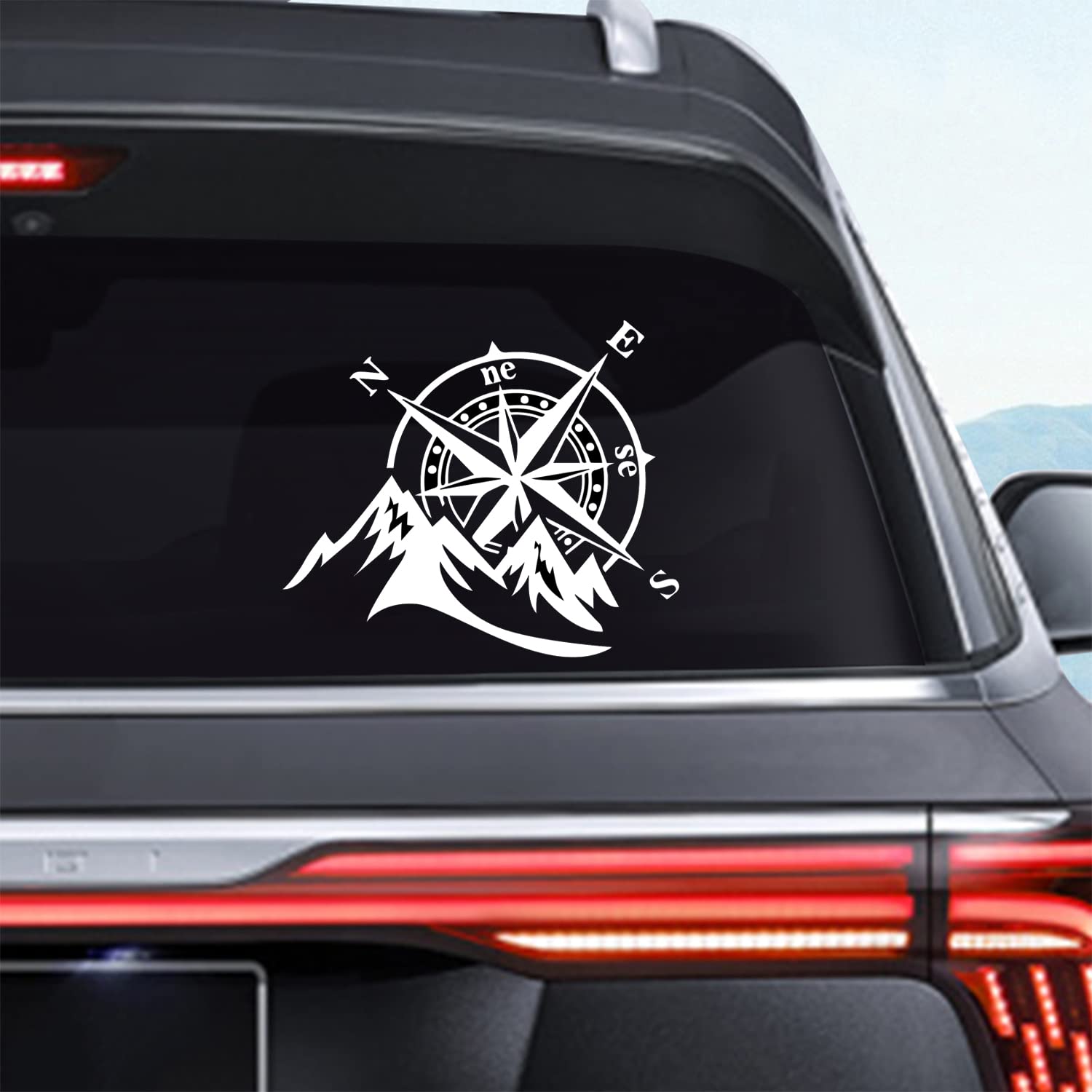 Dreothy 2Pack Mountain Compass Vinyl Decal Sticker,Outdoor Waterproof Adventure Car Stickers and Decals Car Window Decals Vinyl 