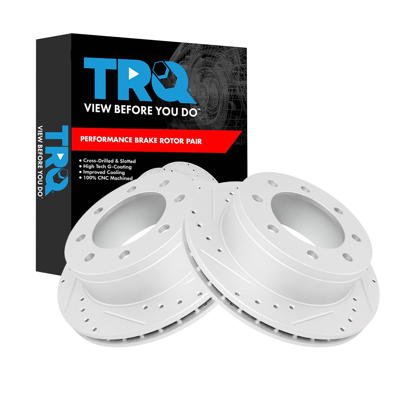 Trq Rear Performance Brake Rotor Drilled Slotted Pair Set For Chevy/Gmc