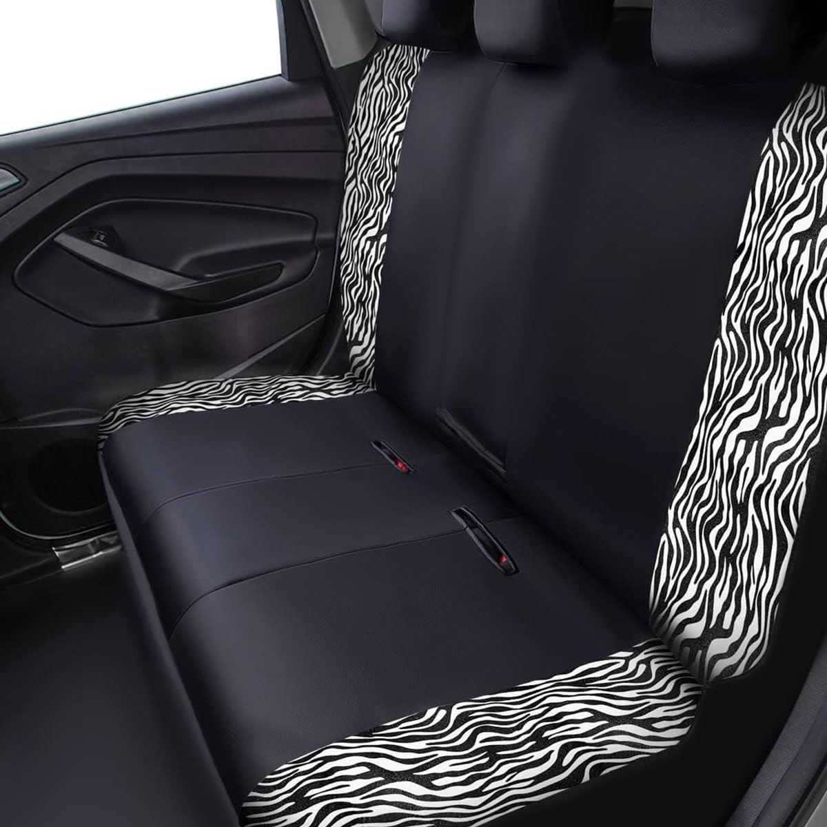 Flying Banner Car Seat Covers Protects Zebra Printing Velvet Faux Leather Carbon Fiber Front And Rear Bench Full Set (Zebra Blac