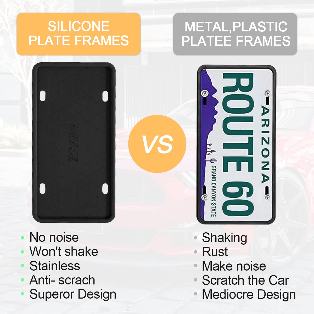 Black Silicone License Plate Frame With Drainage Holes, Universal Us Car License Plate Bracket Holder. Rust-Proof, Rattle-Proof,