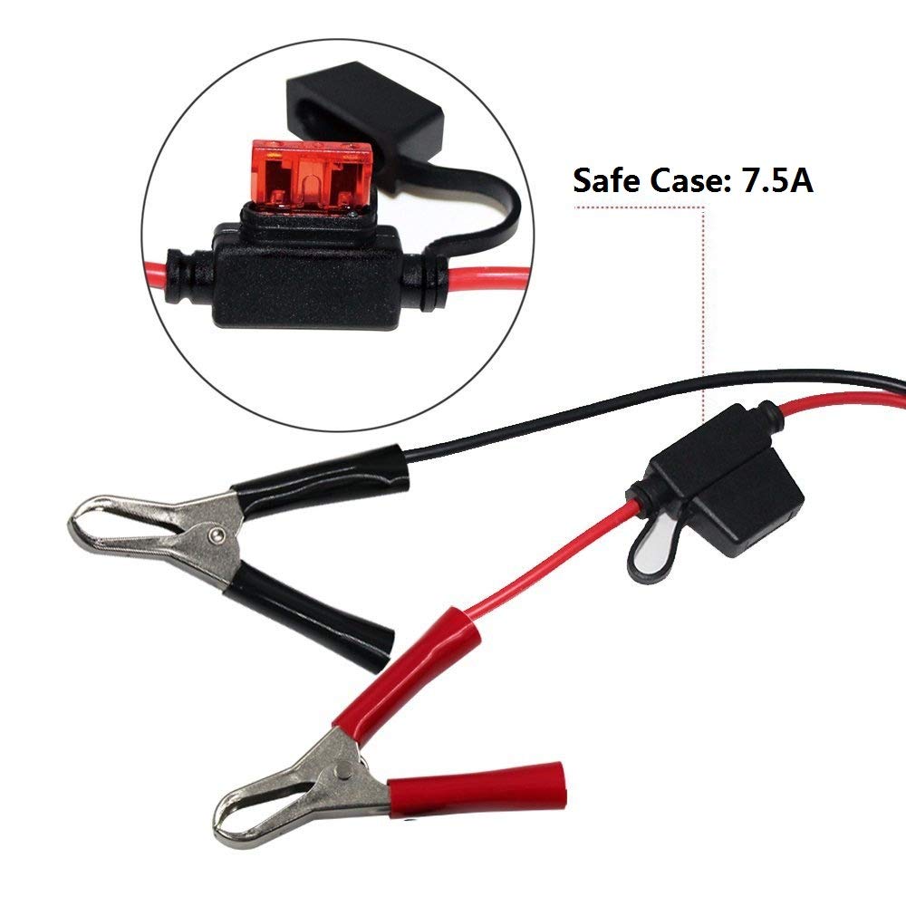 Sparking 1.5Ft 12V Battery Alligator Clip To Sae 2Pin Quick Disconnect Cable Sae To Battery Clamp Cable 7.5A Fuse(1 Pack)