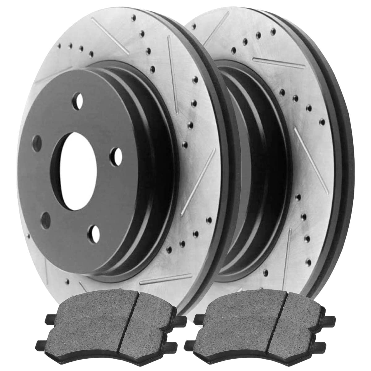 Autoshack Black Hat Drilled And Slotted Brake Rotors With Ceramic Pads Front Brake Rotor Replacement Kit For 2006-2018 Ram 1500 2007-2009 Dodge Durango 2007-2009 Chrysler Aspen 4Wd Scdpr63007630071084