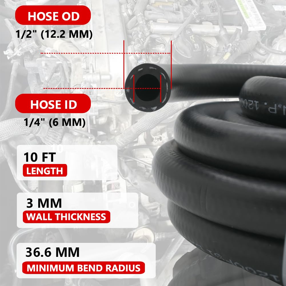 Byredio 1/4 Transmission Cooler Hose 300 Psi Fuel Hose High Pressure Small Engines Transmission Cooler Hose For Oil, Gas, Fuel,