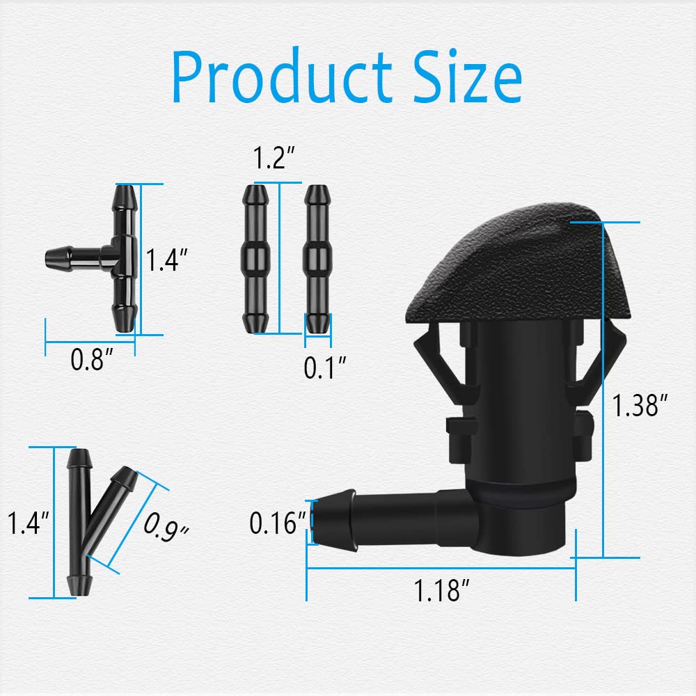 Windshield Washer Nozzles Kit, Front Windshield Spray Nozzles Wiper Spray Washer Jet And Fluid Hose With Connectors For Honda Pi