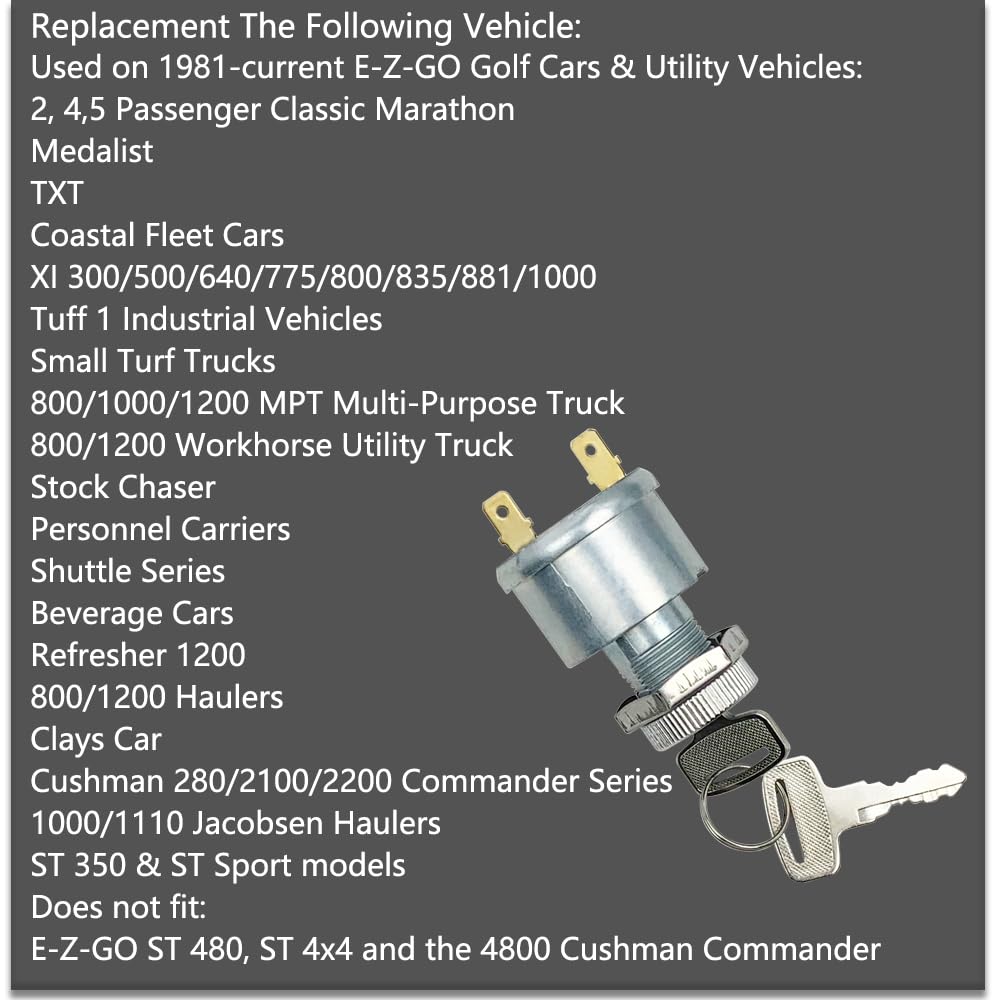 Ignition Switch And Key Replace 17421G1 Fit For E-Z-Go Ezgo Golf Cart 2 Prong Terminals Carabiner