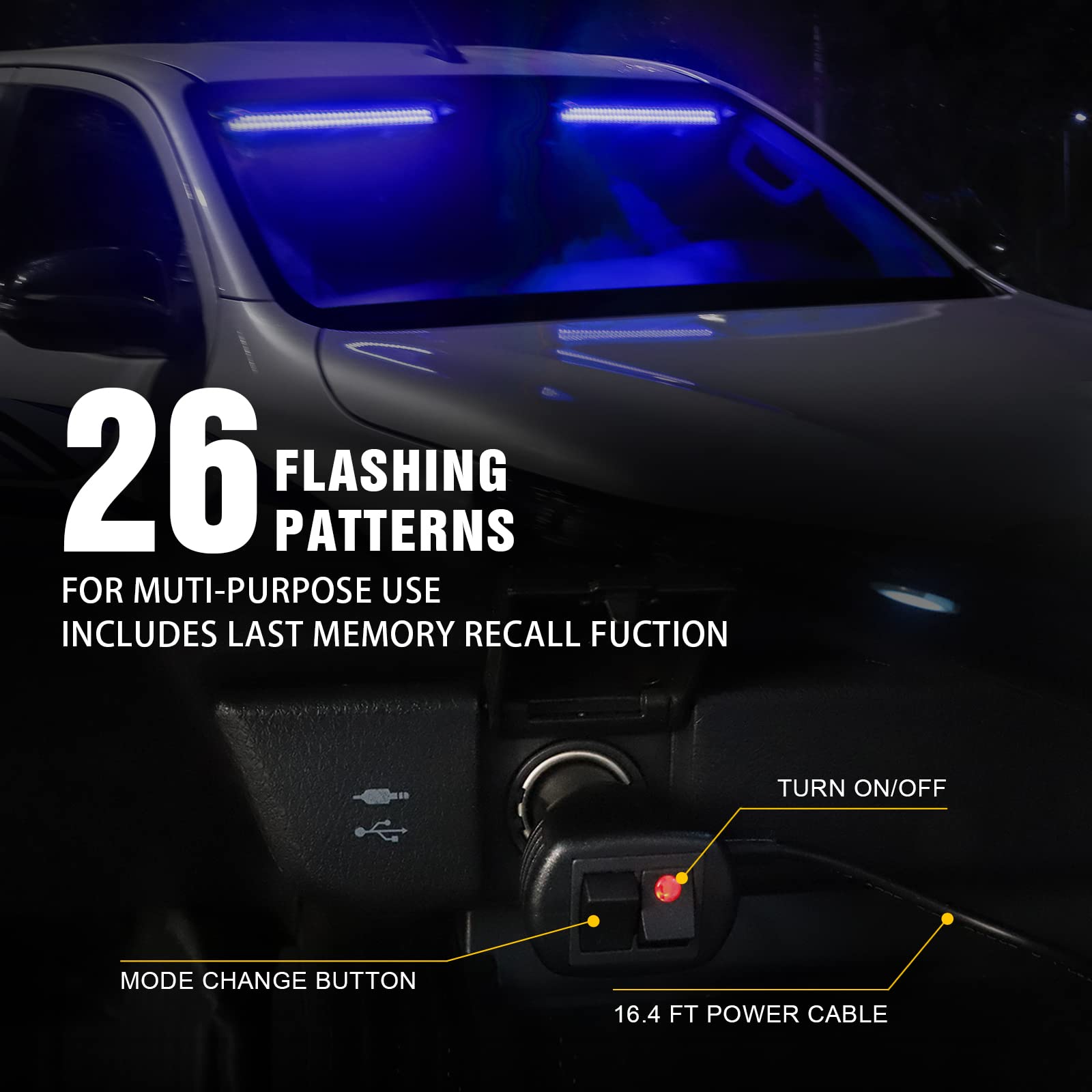 Xridonsen 2 In 1 Blue Emergency Strobe Traffic Advisor Light Bar 144 Led Warning Safety Interior Windshield Dash Lights Deck Spl