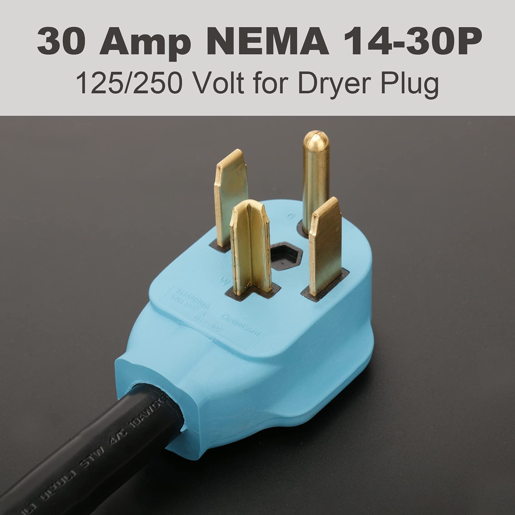 CircleCord EV Charger Adapter Cord, NEMA 14-30P to 14-50R, 30 Amp, Level 2 Charging, Blue, Model DAC4P50A