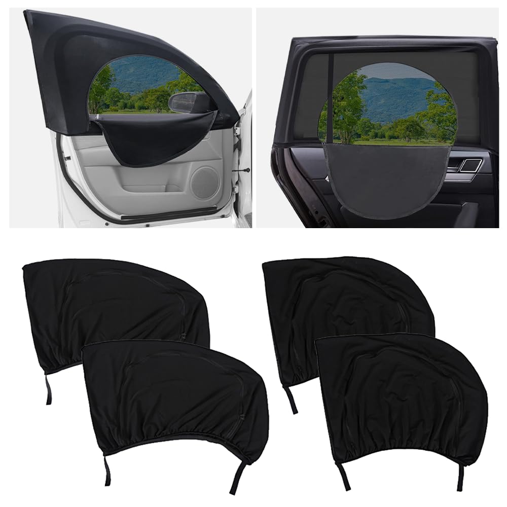 4PCS Car Window Shades with Zipper,Breathable Car Window Cover Baby Window Shades for Car,Camping Essentials Side Window Sun Sha