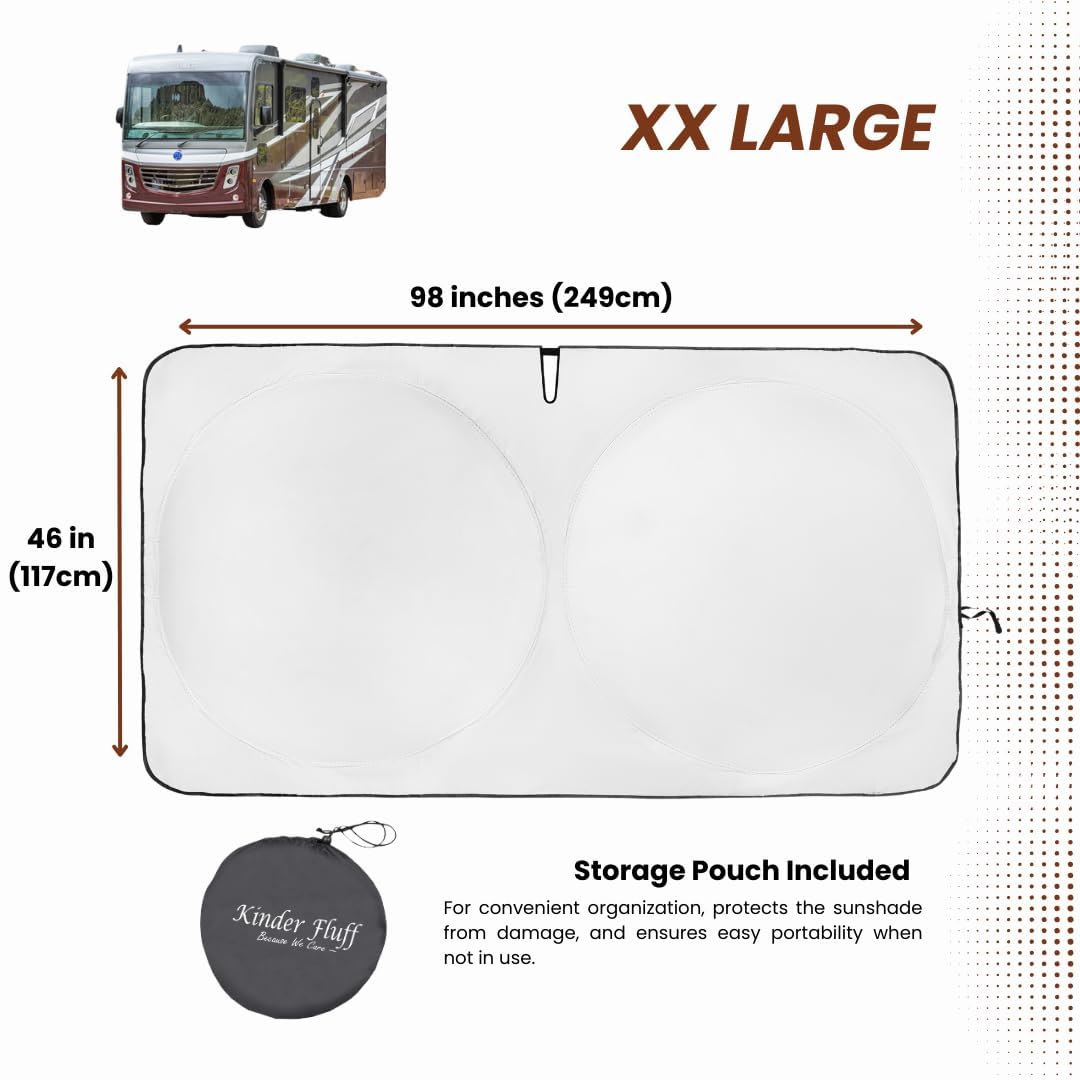 Kinder Fluff Patented Windshield Sunshade For Rv | Oxford Cloth Foldable Windscreen Sun Cover Blocks 99% Uvr | Thicker Sun Shade