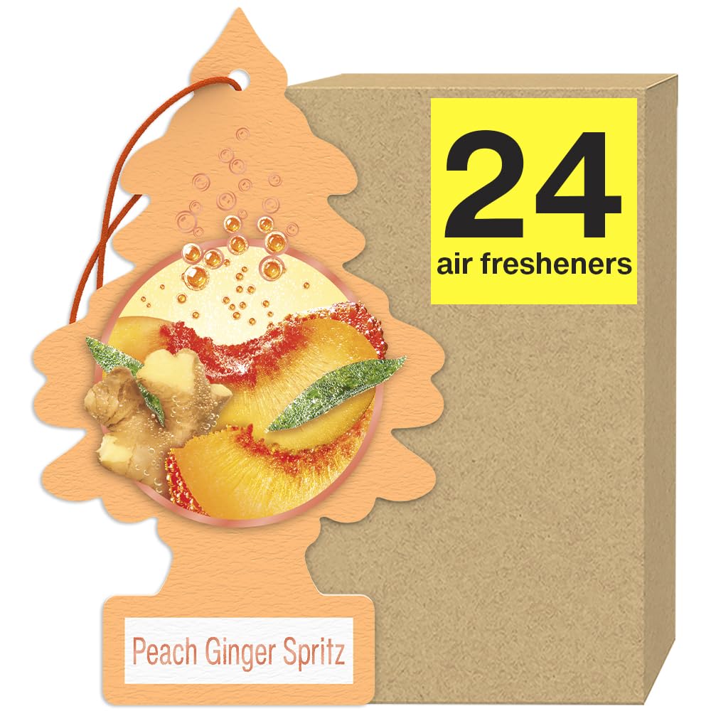 Little Trees Car Air Freshener | Hanging Tree Provides Long Lasting Scent For Auto Or Home | Peach Ginger Spritz, 24 Air Freshen