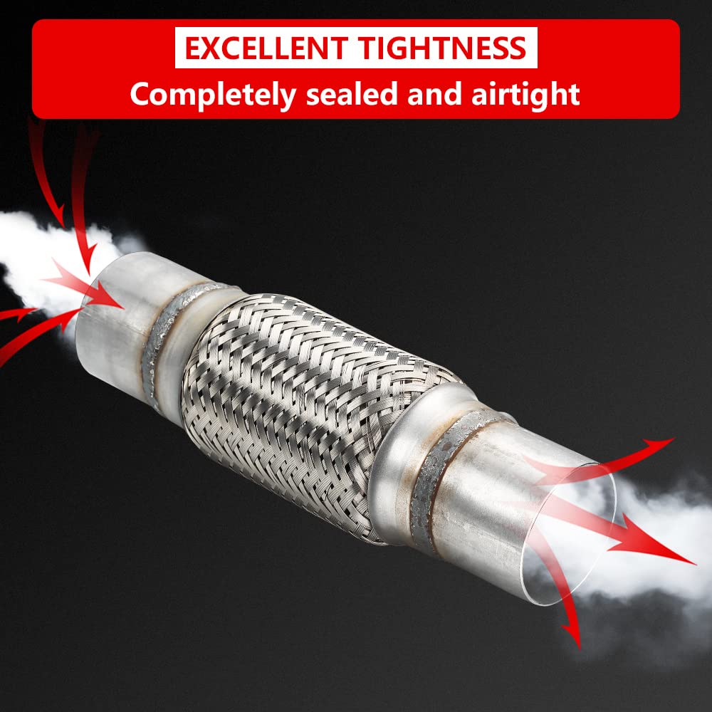 Autarboor Exhaust Flex Pipe, 2.25''X 6''Stainless Steel Heavy Duty Exhaust Flex Pipe, Double Braid Exhaust Flex Tube, Overall Le