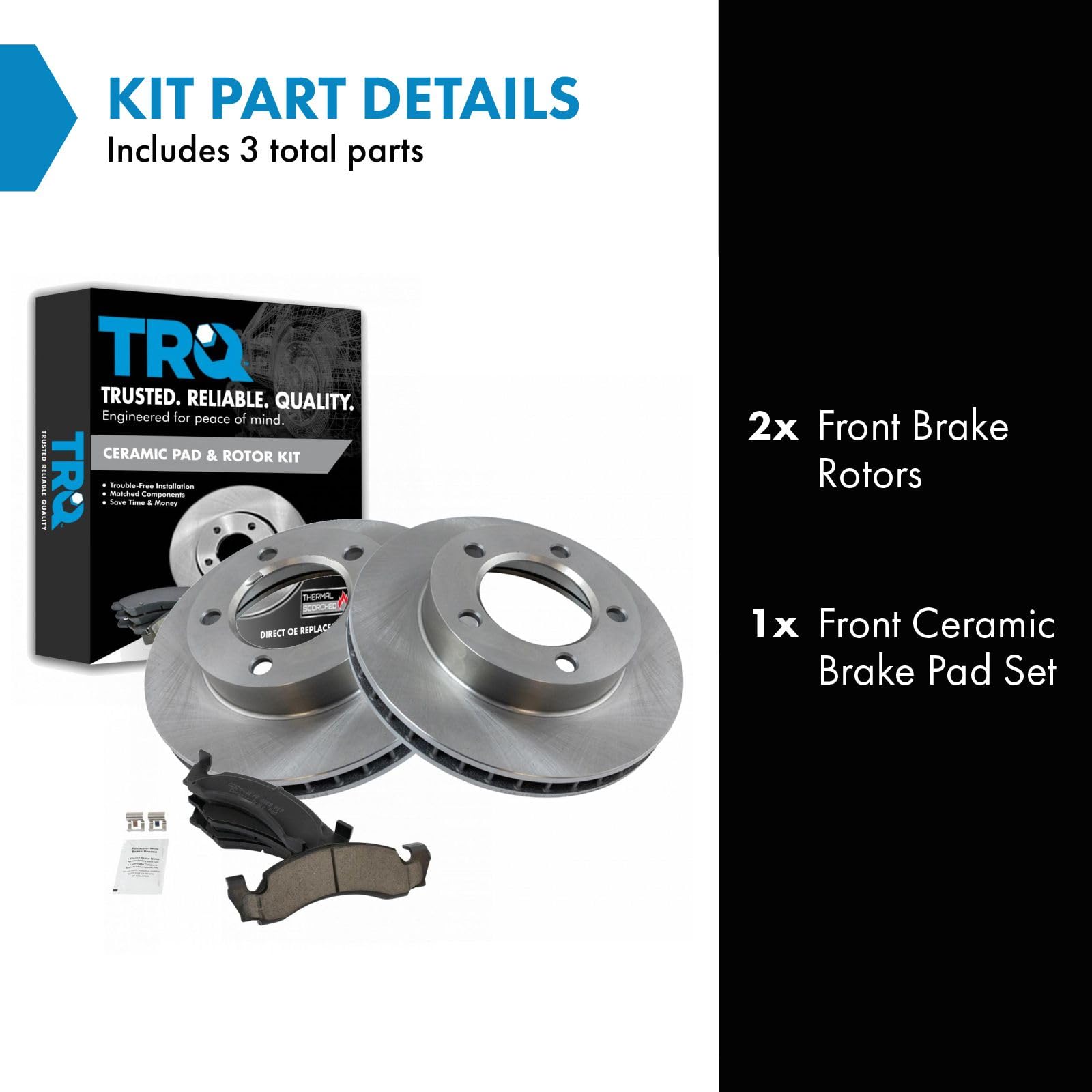 Trq Front Brake Pad & Rotor Kit Brake Pads Brake Rotor Ceramic Compatible With 1987-1993 Ford Bronco F-150