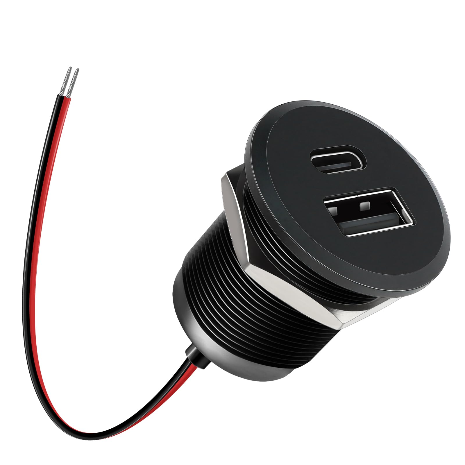 Acegoo RV USB Outlet All-Aluminum Type A + Type C Ports 12V/24V USB Charger, Recessed Mount 24W High-Speed Charging Socket, PD3.