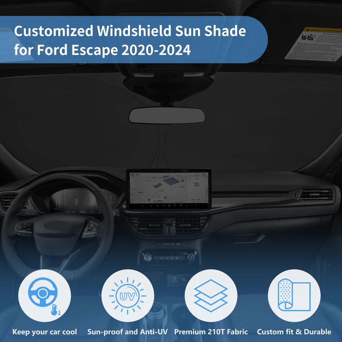 Windshield Sun Shade For Ford Escape S, Se, Se Sport Hybrid, Sel, Titanium 2019 2020 2021 2022 2023 Accessories Sunshade Windshi