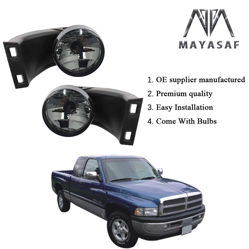 Mayasaf Smoked Lens Fog Light For Dodge Replacement Fog Lamp Assembly Fit For 1994-2001 Ram 1500, 1994-2002 Ram 2500, 1994-2002