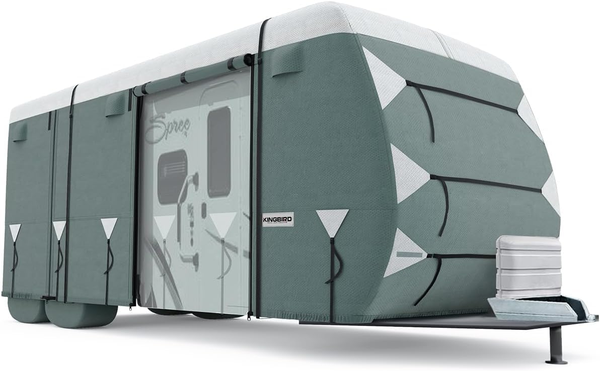 King Bird Upgraded Travel Trailer Rv Cover, Heavy Duty 5 Layers Anti-Uv Top Panel, Durable Camper Cover, Fits 17.8-19.8' Motorho