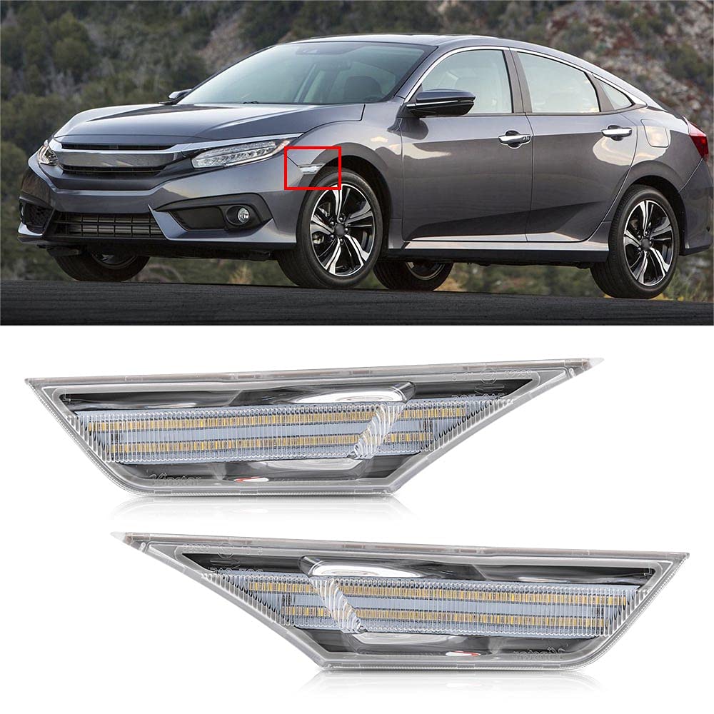 Njsbyl 10Th Gen Civic Led Side Marker Lights For 2016-2021 H.Onda Civic Sedan Coupe Hatchback Switchback Amber/White Led Turn Si