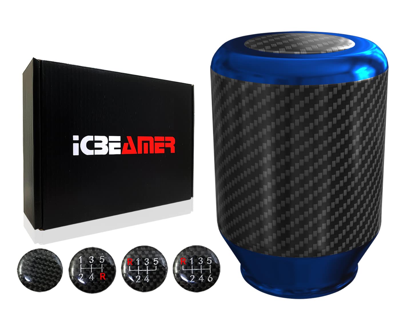 Icbeamer Blue Aluminum W/Carbon Fiber 2.5'' Shift Knob, Fit Automatic And 4, 5 And 6 Speed Manual Transmission Vehicles, Interio
