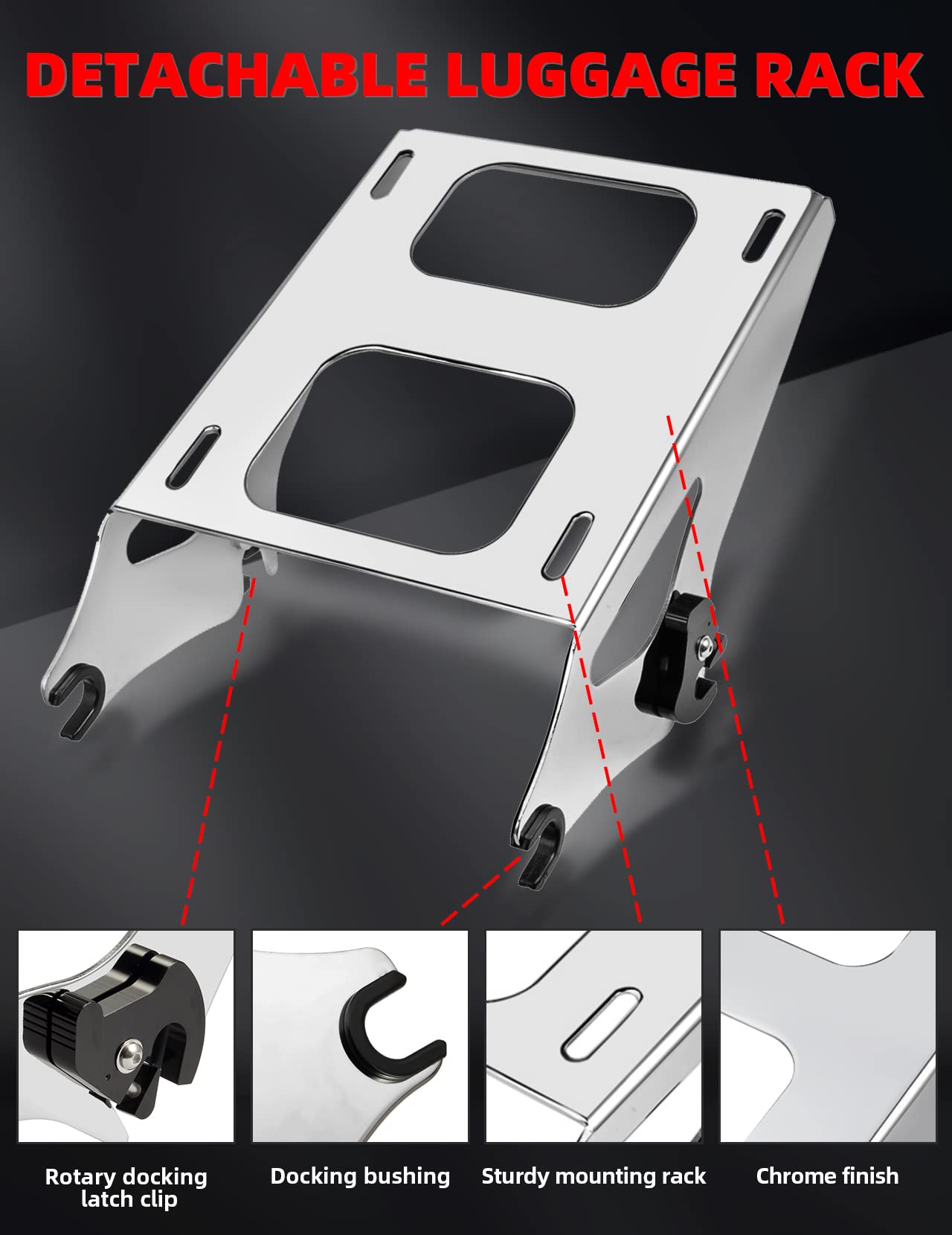 Amazicha Chrome Detachable 2 Two Up Tour Pack Pak Luggage Rack Mounting Rack Compatible For Harley Davidson Touring Street Glide