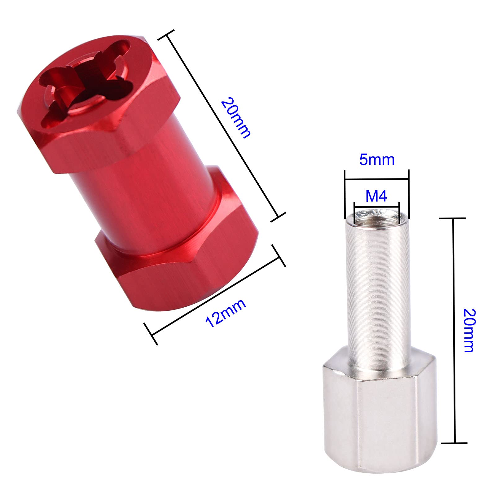 Aimrock 12Mm Hex Hub Extension Wheel Spacer 20Mm Offset For 1/10 Scx10 Rc Crawler Truck (Red, 20Mm)
