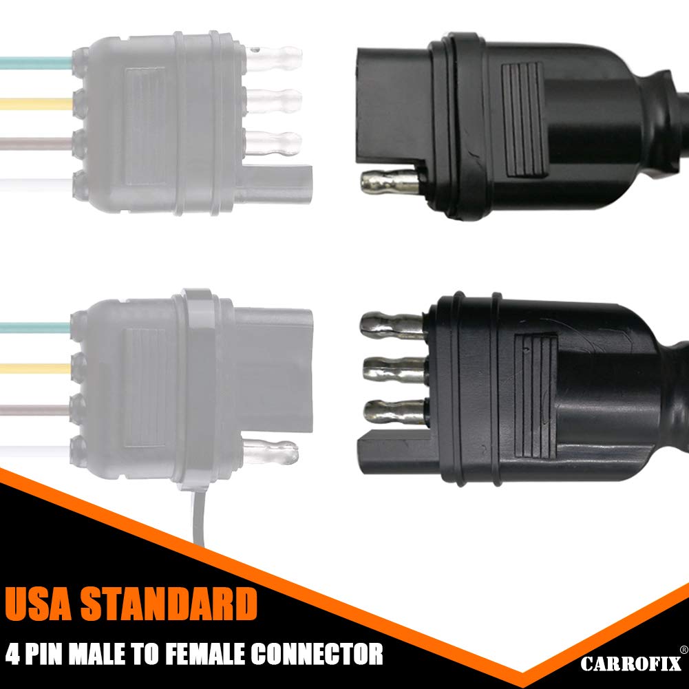 CARROFIX 40 Black 4 Way Flat Trailer Wire Extension Coiled Cable with 4 Pin Male & Female Wiring Harness Connector