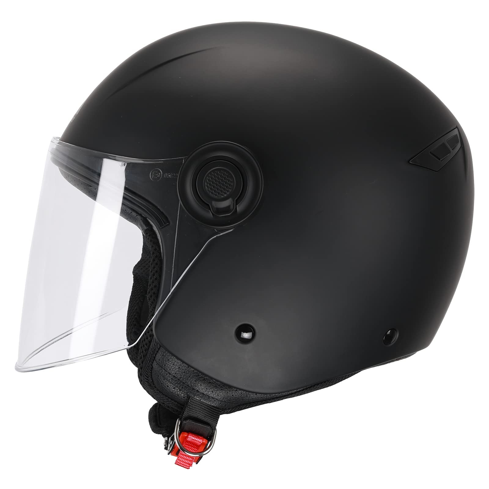 TRIANGLE Open Face Motorcycle Helmet 3/4 Half Helmets with Clear Visor for Men Women DOT Approved (Medium, Matte Black)