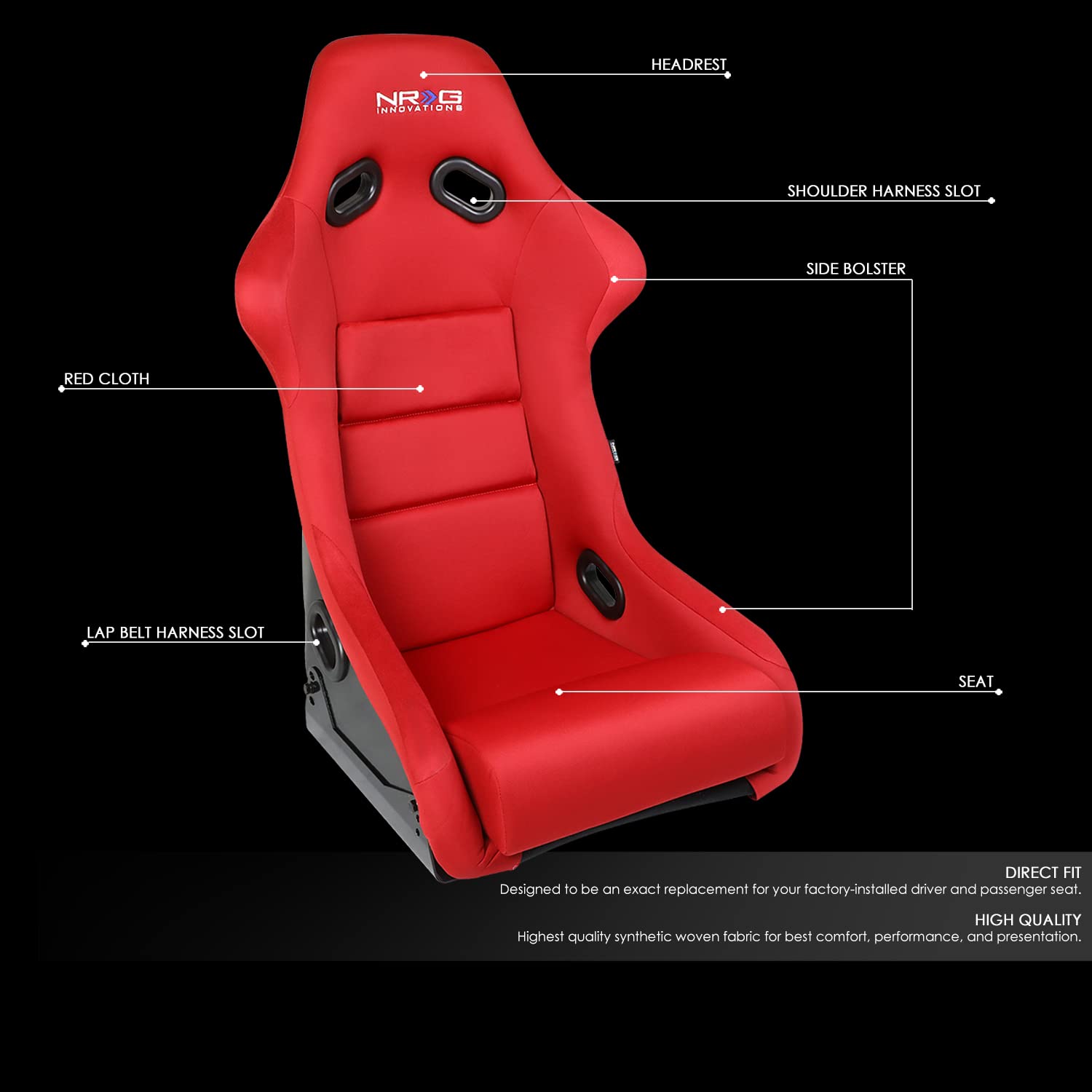 Nrg Innovations Nrg-Frp-300Rd Fiber Glass Fixed Back Bucket Racing Seat(Large),4 Pt Harness Compatibility, Red Seat Cover, 20''W