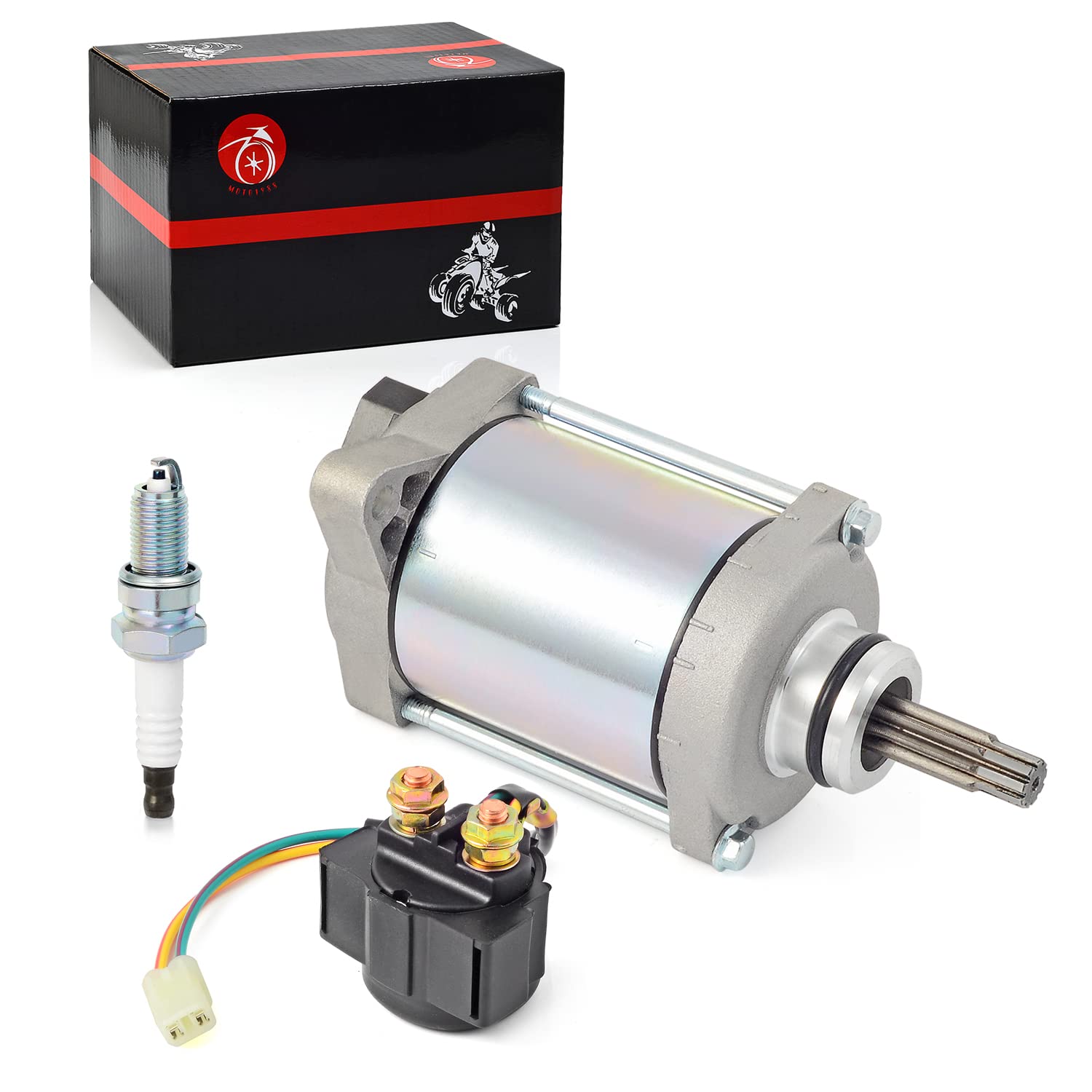 Starter Motor & Relay Solenoid Spark Plug Kit 2007-2013 Compatible with Honda Rancher 420 TRX420 FE/FM/TE/TM/FA/FPA