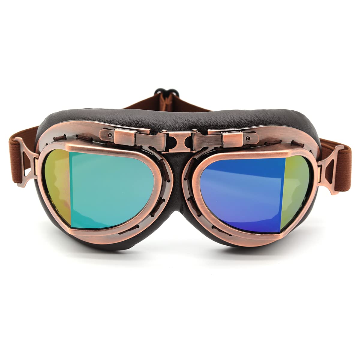Kucehiup Vintage Aviator Goggles Motorcycle Goggles (Copper Frame Color Lenses)