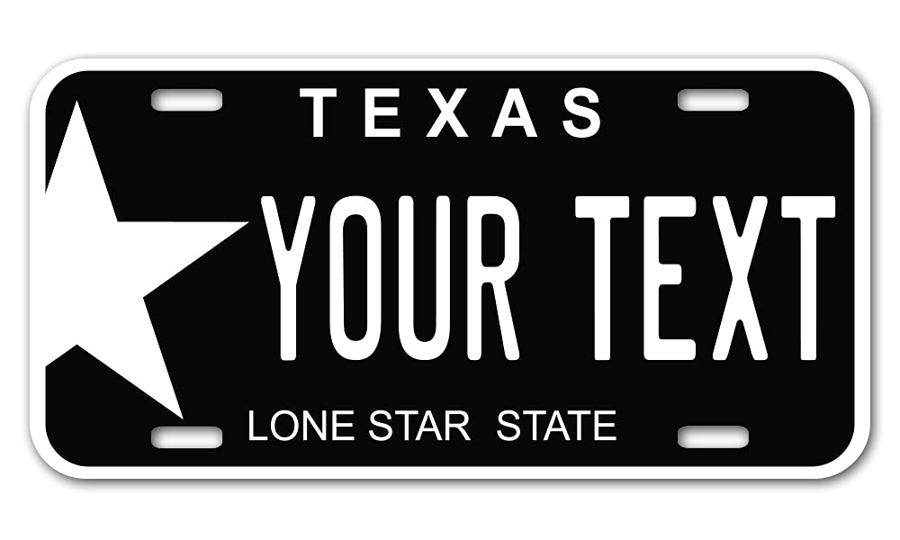 Inkmyplate Personalized Texas Black Car License Plate | 12X6 Inch | Select From All 50 States | 3 Sizes | Custom Plate For Front Car Bumper | Personalized Car Tags | Usa Thick .040 Aluminum