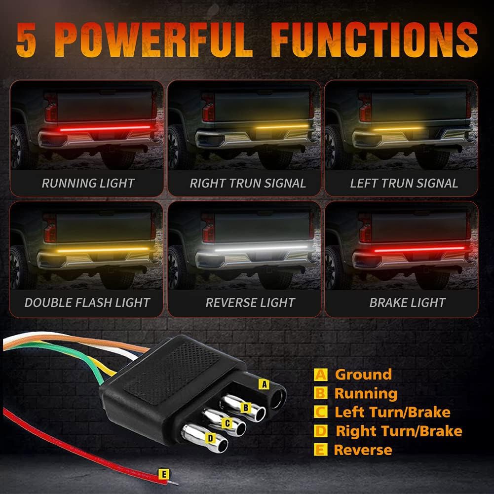 Nanpoku Tailgate Light Bar 60 Inch Triple Row Tail Light Bar For Pickup Trailer Suv Rv Van Full Function Red Brake White Reverse