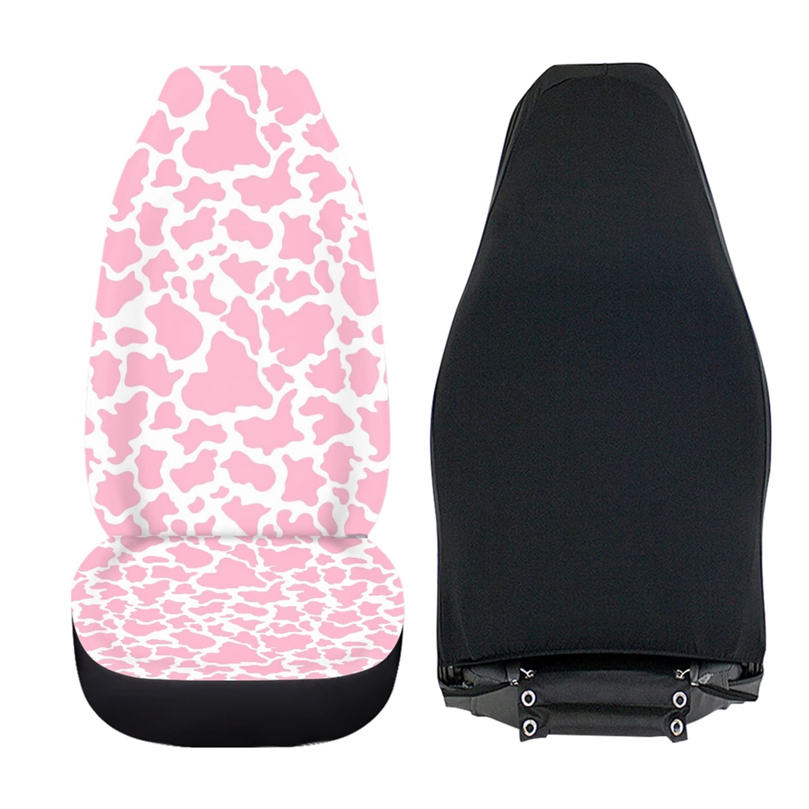 Dreaweet Pink Cow Animal Print Car Seat Cover 2 Pcs Car Accessories for Women Ladies Soft Car Seat Cushion Durable Auto Front Bu