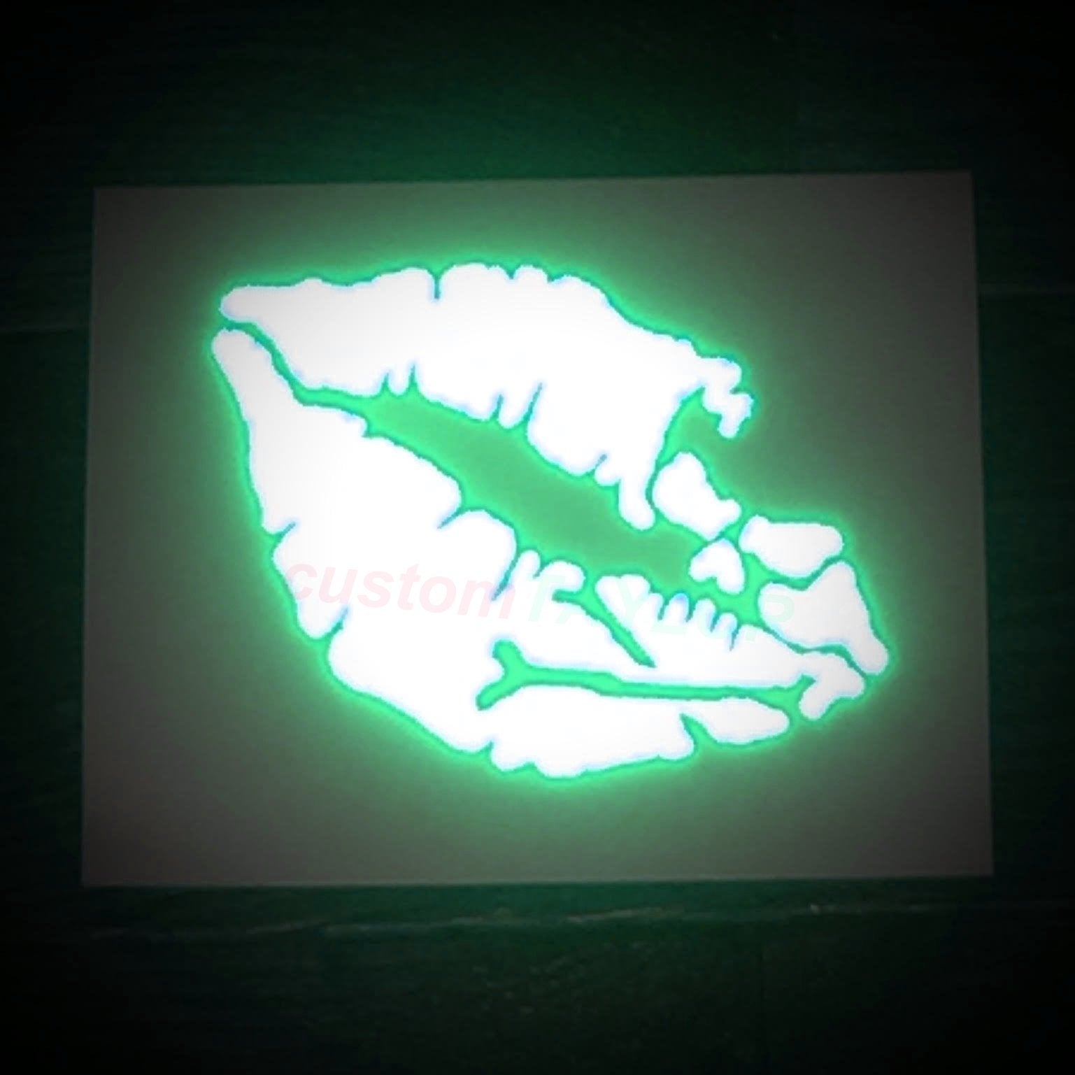 Customtaylor33 High Intensity Reflective Vinyl Death Kiss Skull Crossbones Lips Decal Bumper Sticker - Cars, Motorcycles, Helmets, Wind Screens, Laptops, Cellphones, (Green, 3 Inch Wide, Pair)