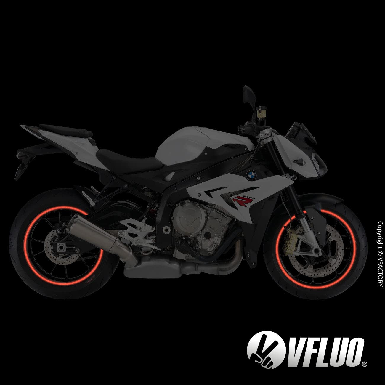 VFLUO - 2 x Motorcycle Reflective Wheel Stripes kit, 2 Wheels Rim Stickers Pack, 3M Technology - High lateral Visibility, Discre