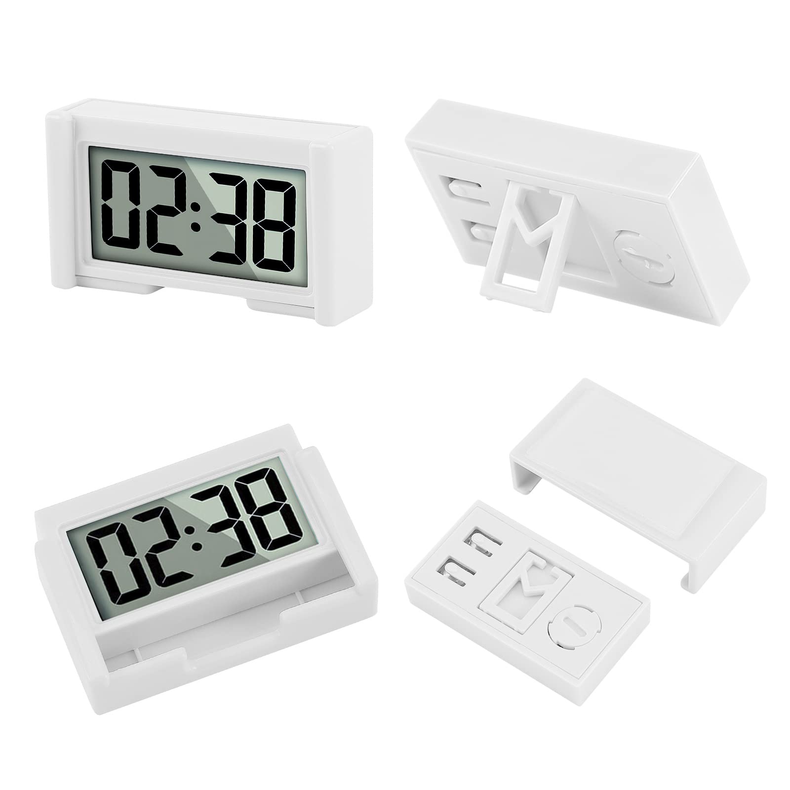 Youngfly 2Pcs Small Digital Clock, Vehicle Adhesive Clock With Jumbo Lcd Time & Day Display, Mini Car Dashboard Clock Battery Op