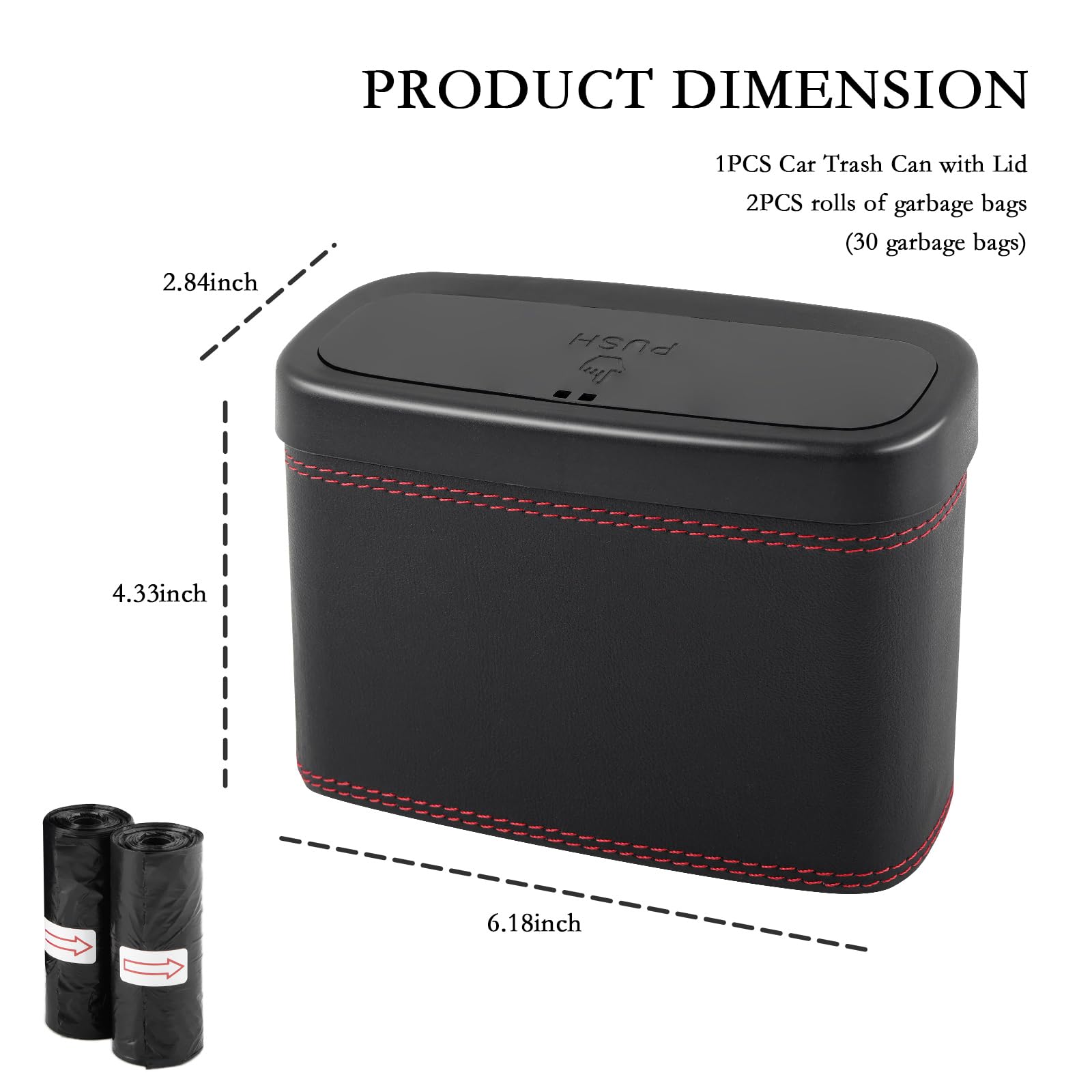 Car Trash Can with Lid,Leather Car Trash Bin with 30 Car Trash Bag,Hanging Leakproof Car Garbage Can,Multi-Purpose Car Organizat