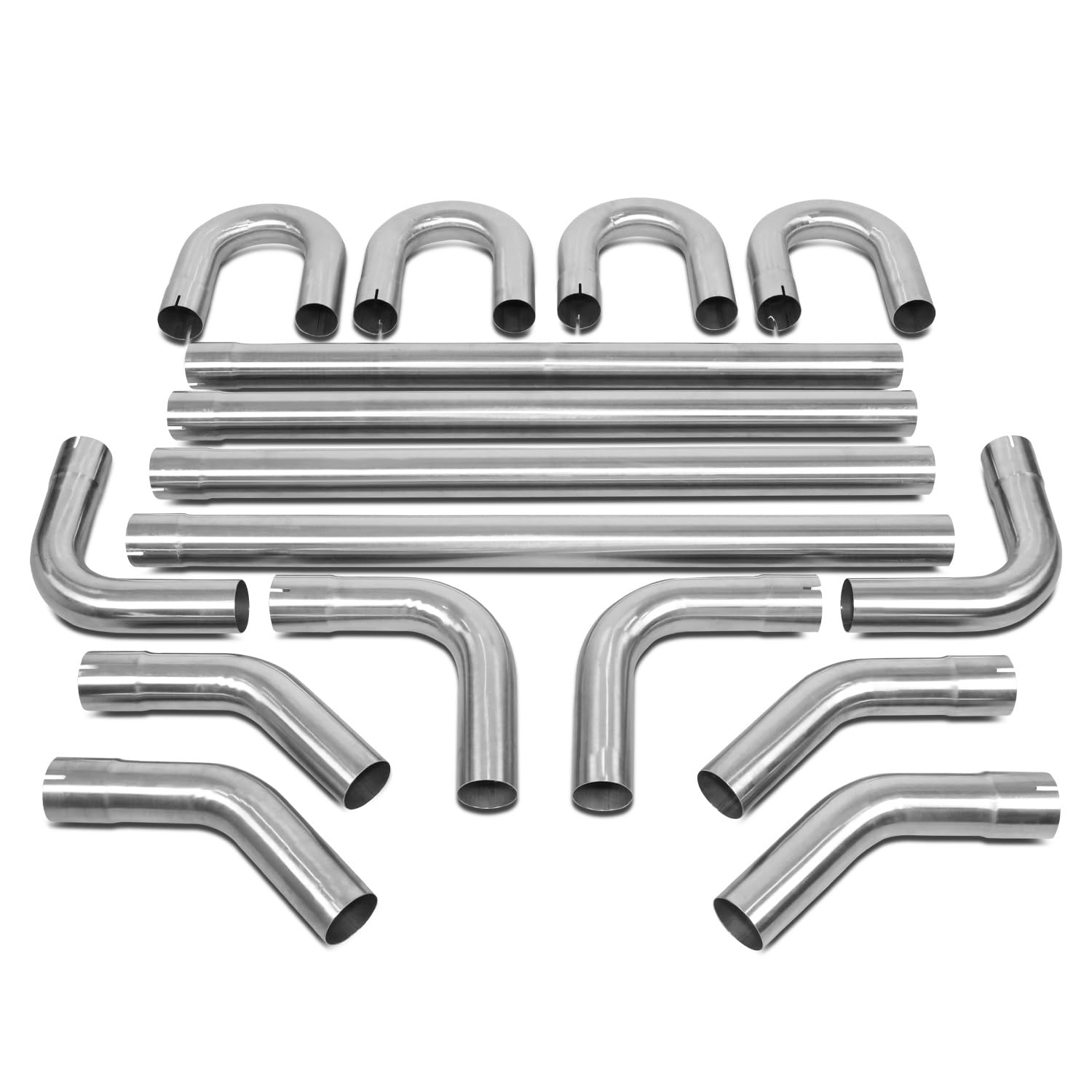 Dna Motoring 16Pcs 2 Inches Stainless Steel Diy Custom Exhaust Tubing Mandrel Bend Pipes Straight & U-Bend Kit, Universal Fit, Z