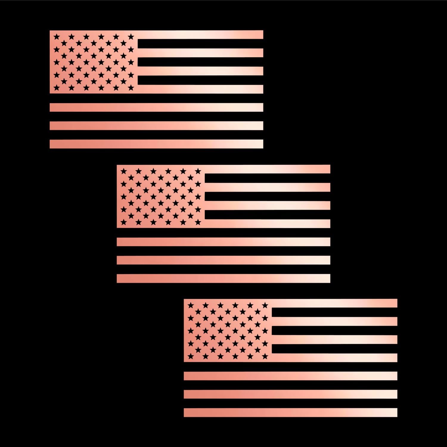 American Us Flag [Pick Color/Size] Vinyl Decal Sticker For Laptop/Car/Truck/Window/Bumper (7.5In X 4.2In [3-Pack], Metallic Rose