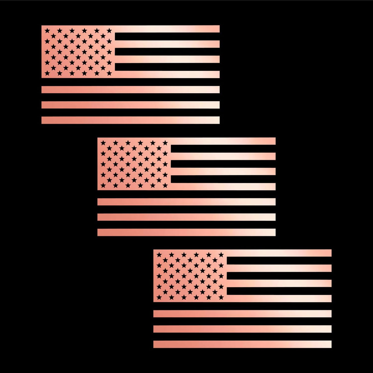 American Us Flag [Pick Color/Size] Vinyl Decal Sticker For Laptop/Car/Truck/Window/Bumper (5In X 2.8In [3-Pack], Metallic Rose G