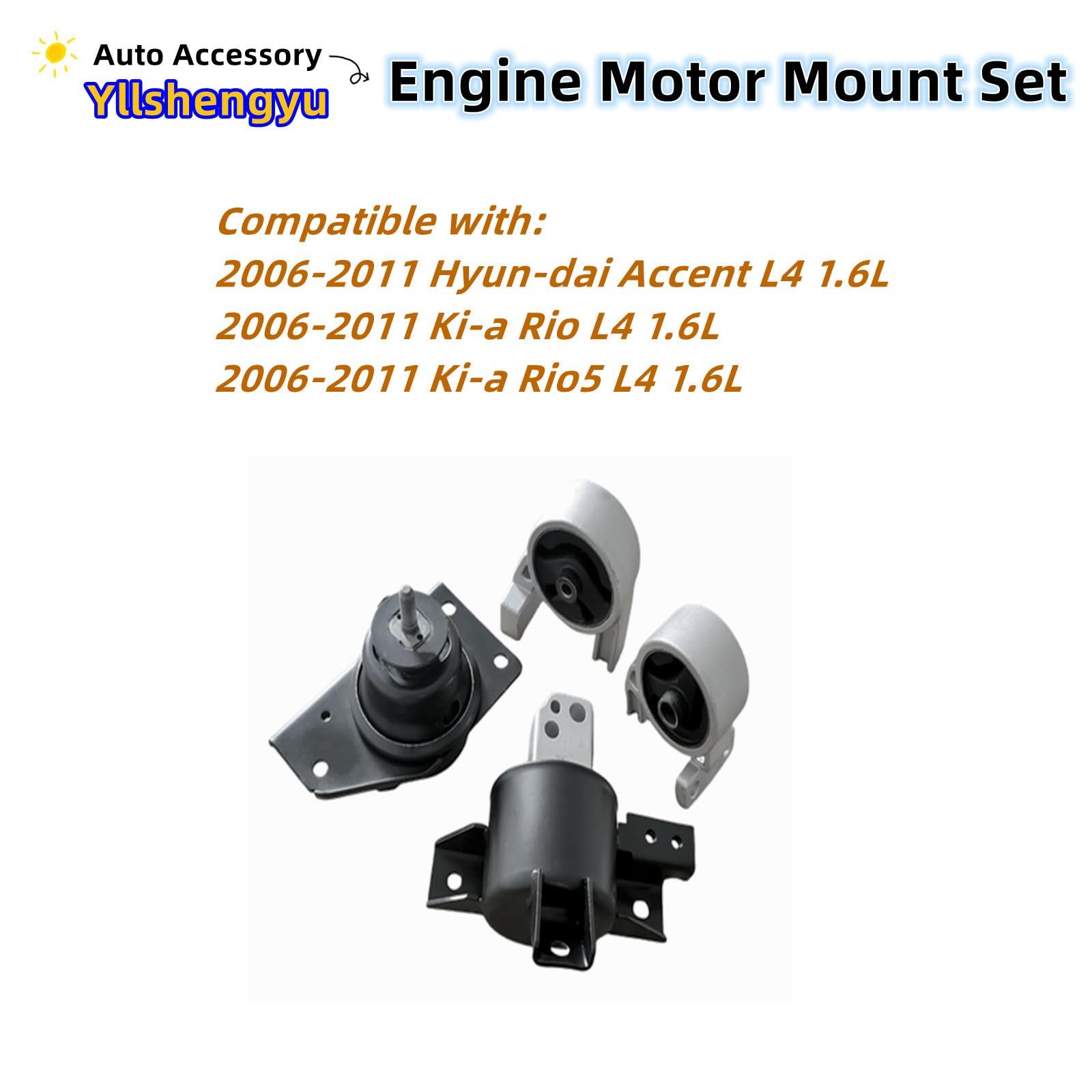 Engine Motor Transmission Mount Set 4Pcs Compatible With Accent/Rio/Rio5 2006 2007 2008 2009 2010 2011 L4 1.6L Dohc Replacement