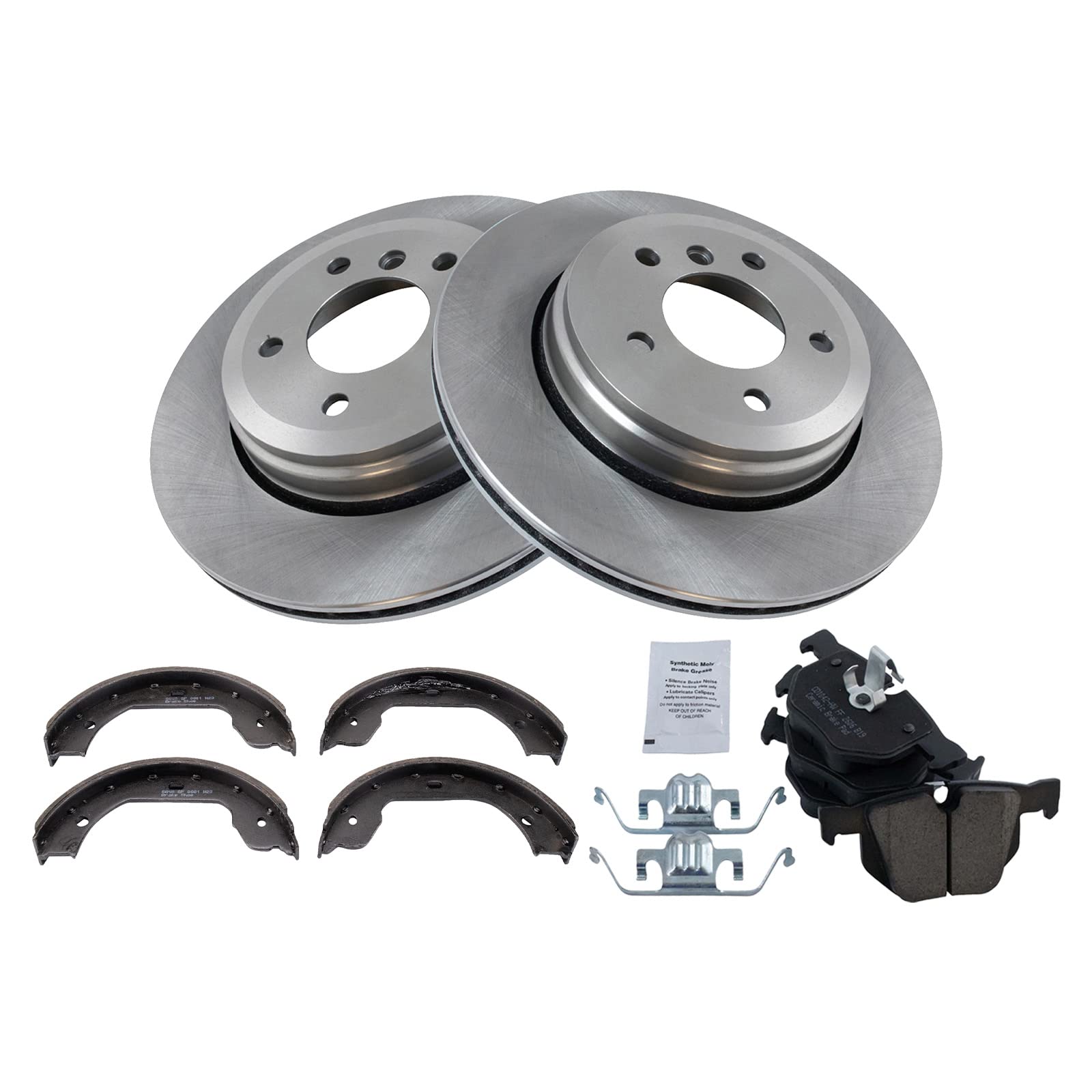 Trq Rear Brake Pad & Rotor Kit Brake Pads Brake Rotor Parking Brake Shoe Set Ceramic Compatible With 2004-2007 Bmw 525I 2008-201