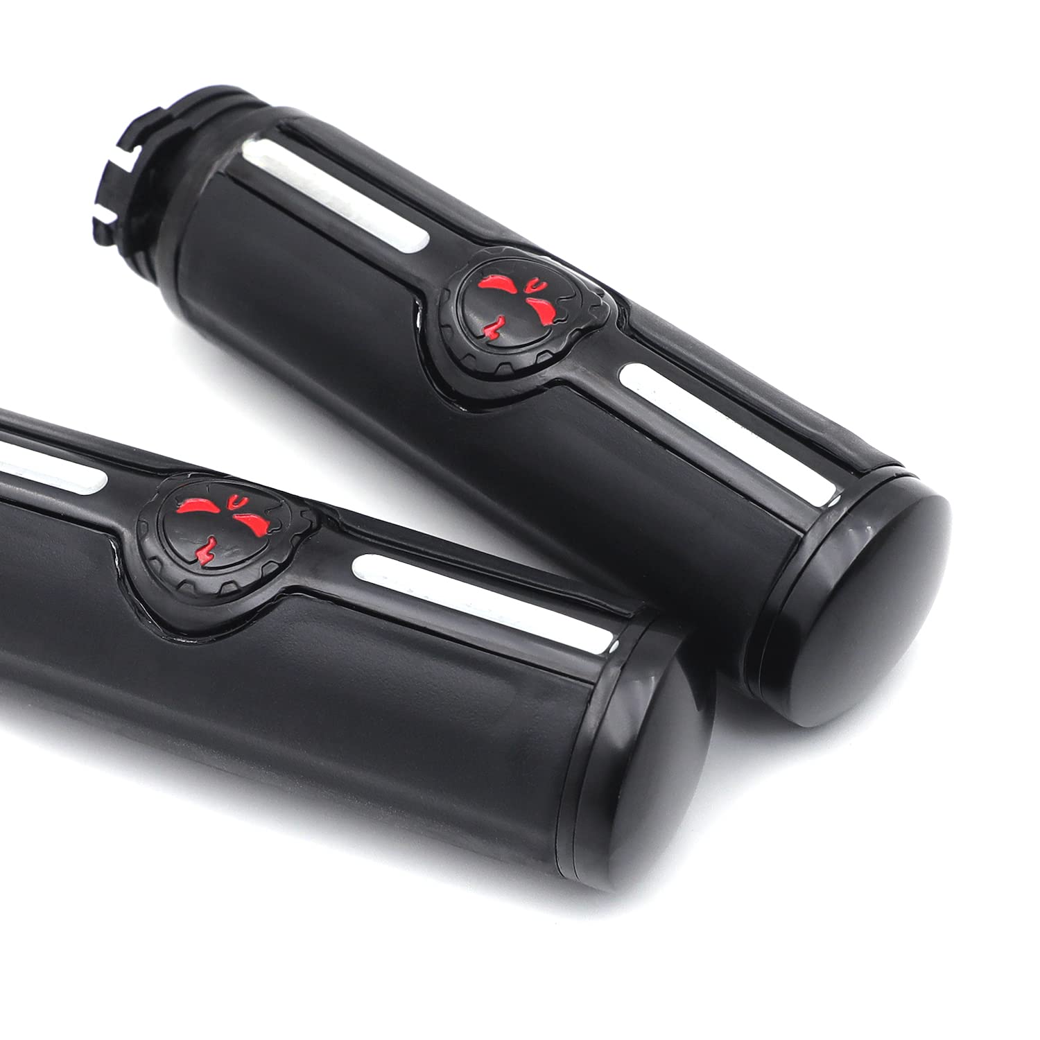 Httmt Mt291-020A- Black Handlebar Skull Groove Hand Grips Compatible With Harley 96-Later Vrsc, Xl, Xr, Dyna, Softail (Except Flstse2/3, Flstnse, And Fxsbse) And 96-07 Touring Models