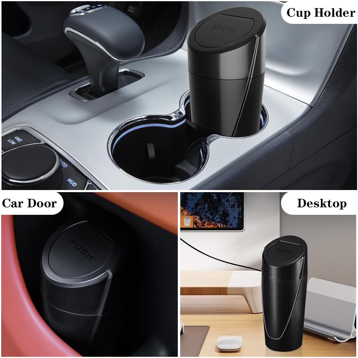 Car Trash Can Bin With Lid - 2 Packs Car Garbage Can Cup Holder - Black Mini Leakproof Vehicle Trash Garbage Can Bin With 40Pcs