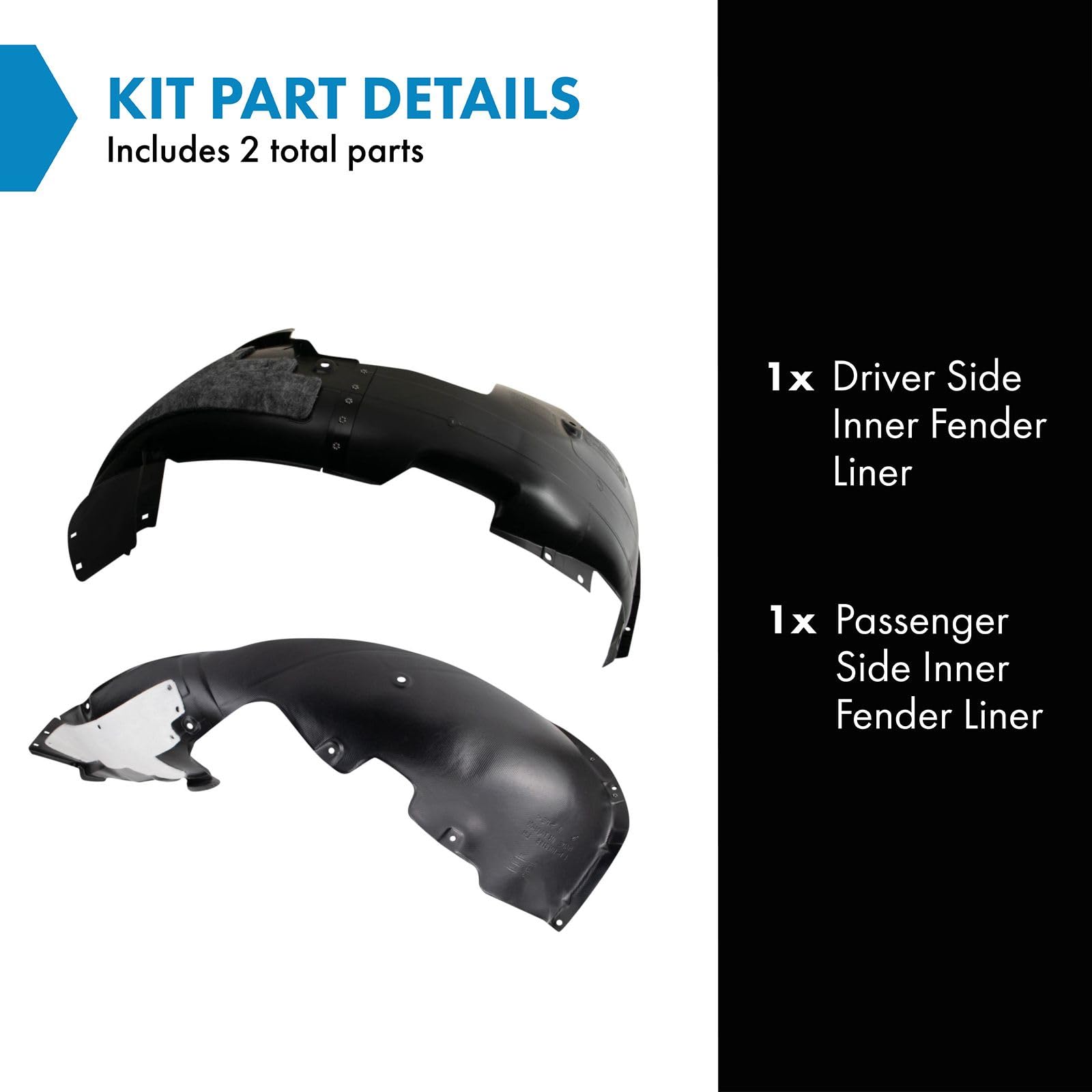 Trq Inner Fender Liner Set Compatible With 2017-2018 Hyundai Elantra Hy1248159 Hy1249161